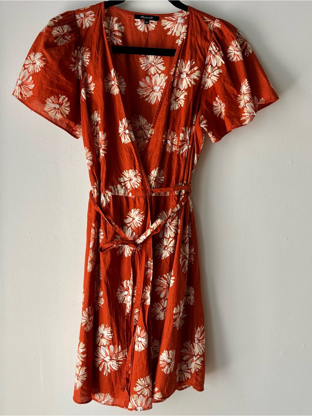 Madewell Dress Womens Small  Wrap Rust-Orenge Floral Print Short Sleeve